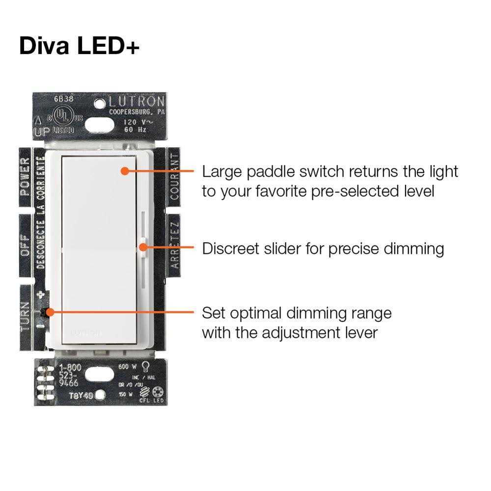 Lutron Diva CFL/LED Dimmer DVWCL-153PH-WH - Zenithce