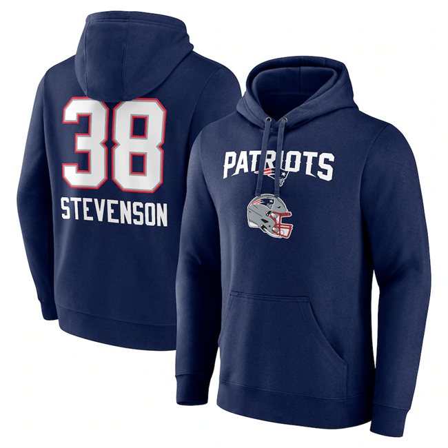 New England Patriots #38 Rhamondre Stevenson Navy Team Wordmark Player Name Number Pullover Hoodie - Zenithce