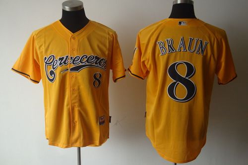 Brewers #8 Ryan Braun Yellow Cerveceros Cool Base Stitched Jersey - Zenithce