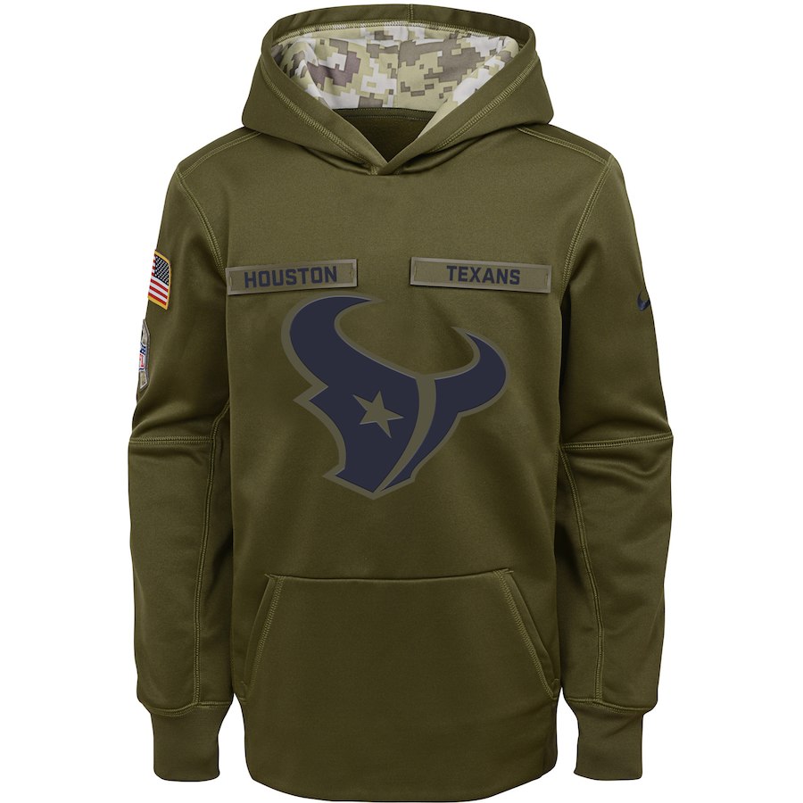 Youth Houston Texans Olive Salute To Service Pullover Performance NFL Hoodie - Zenithce