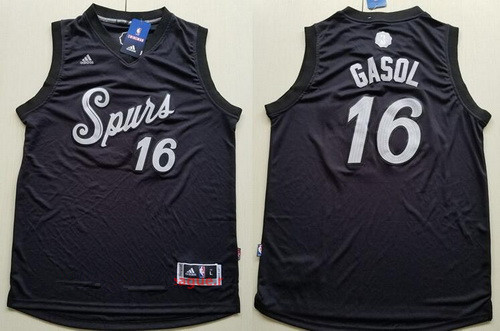 San Antonio Spurs #16 Pau Gasol adidas Black 2016 Christmas Day Stitched Swingman Jersey - Zenithce