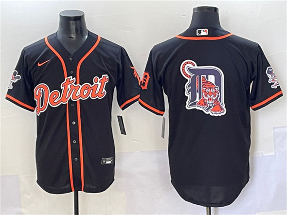 Detroit Tigers Team Big Logo Black With Patch Cool Base Stitched Jersey - Zenithce