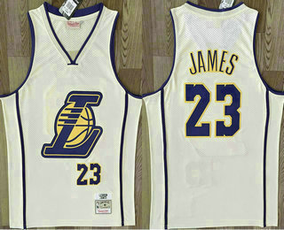 Los Angeles Lakers #23 Lebron James Cream Throwback Swingman Jersey - Zenithce