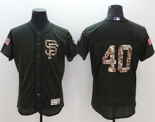Giants #40 Madison Bumgarner Green Flexbase Authentic Collection Salute To Service Stitched Jersey - Zenithce