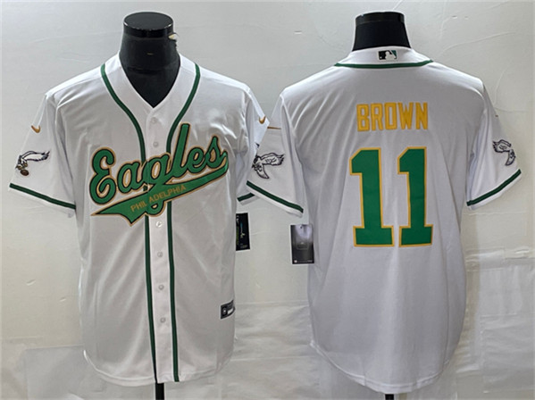 Philadelphia Eagles #11 A. J. Brown White Gold Cool Base Stitched Jersey - Zenithce