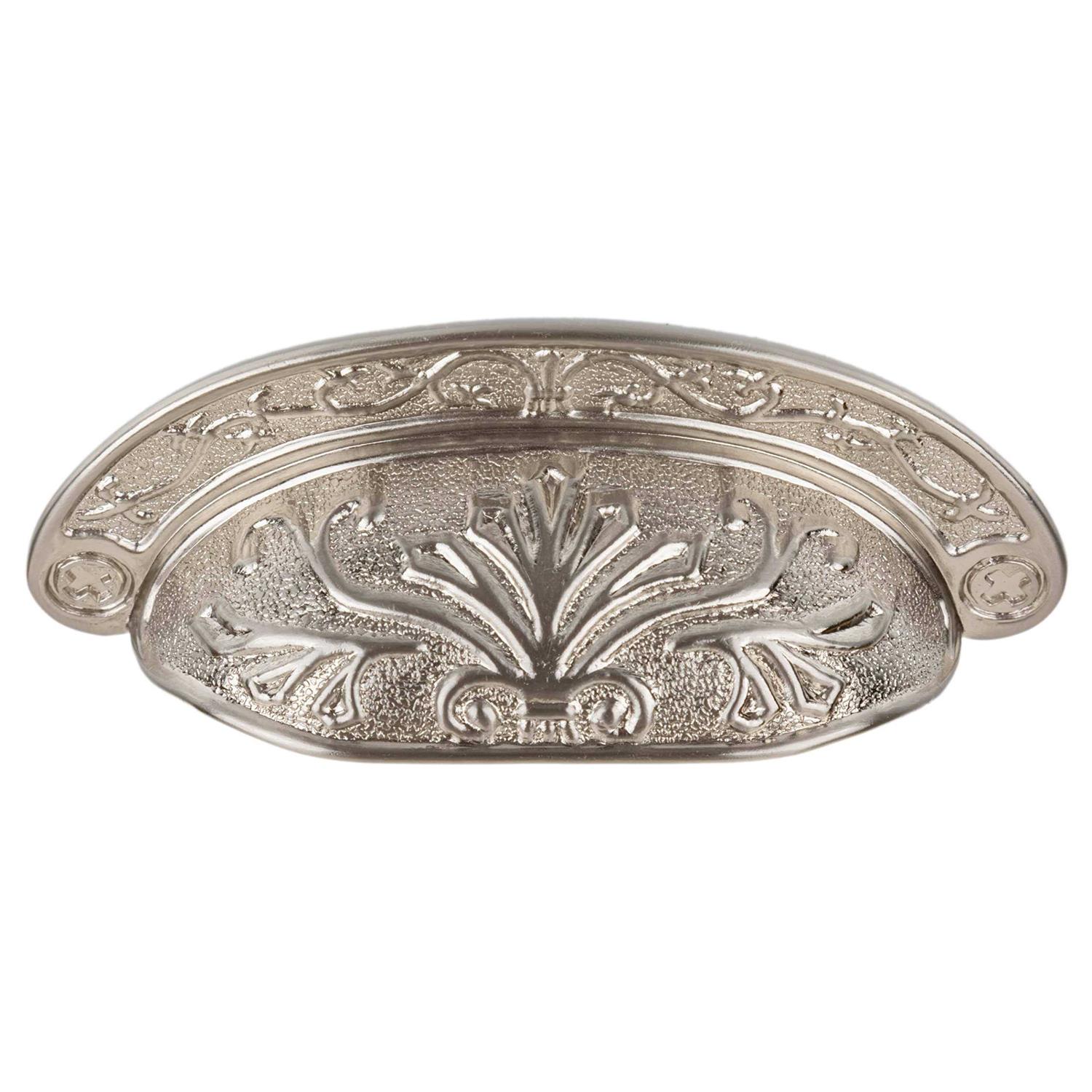 UNIQANTIQ HARDWARE SUPPLY Baroque Style Brushed Nickel Finished Drawer Bin Pull - Zenithce