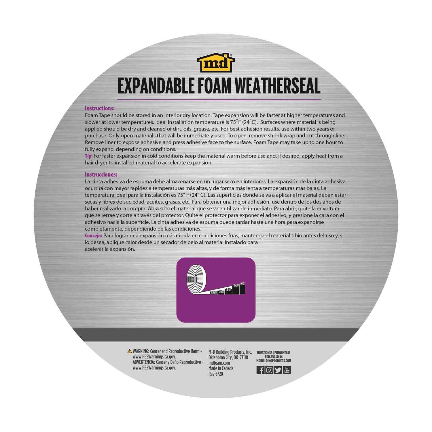 M-D Building Products Platinum Black Foam Waterproof Weatherseal For Multi-Purpose - Zenithce