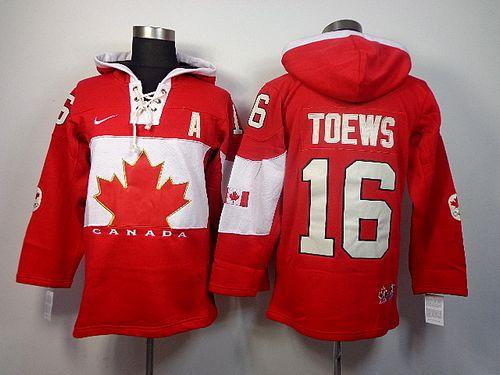 Olympic CA. #16 Jonathan Toews Red Sawyer Hooded Sweatshirt Stitched Jersey - Zenithce