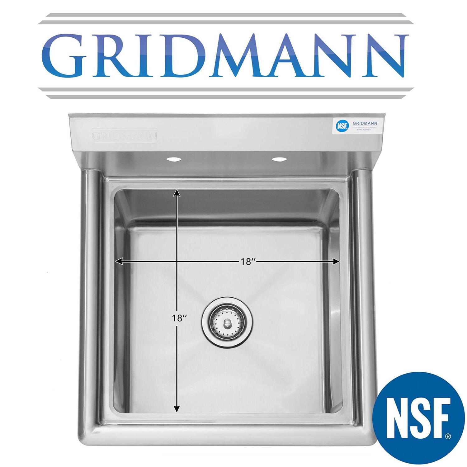 GRIDMANN 1 Compartment NSF Stainless Steel Commercial Kitchen Prep Utility Sink - Zenithce