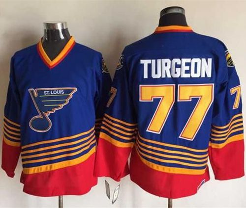 Blues #77 Pierre Turgeon Light Blue Red CCM Throwback Stitched Jersey - Zenithce