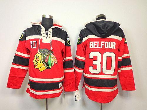 Blackhawks #30 ED Belfour Red Sawyer Hooded Sweatshirt Stitched Jersey - Zenithce