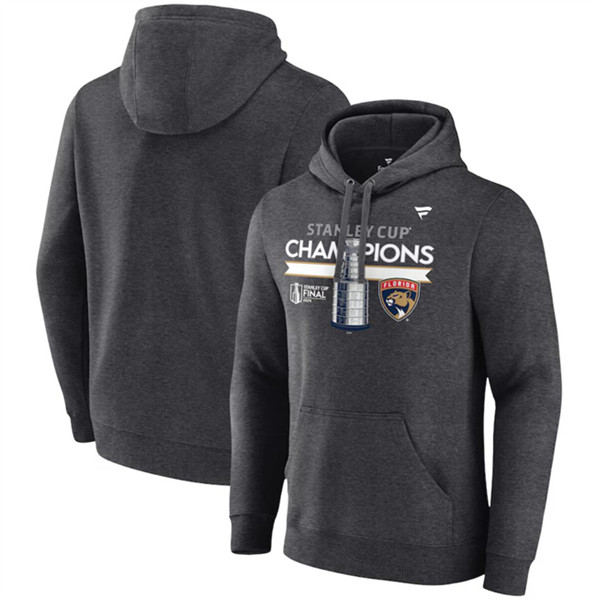 Florida Panthers Heather Charcoal 2024 Stanley Cup Champions Locker Room Fleece Pullover Hoodie - Zenithce