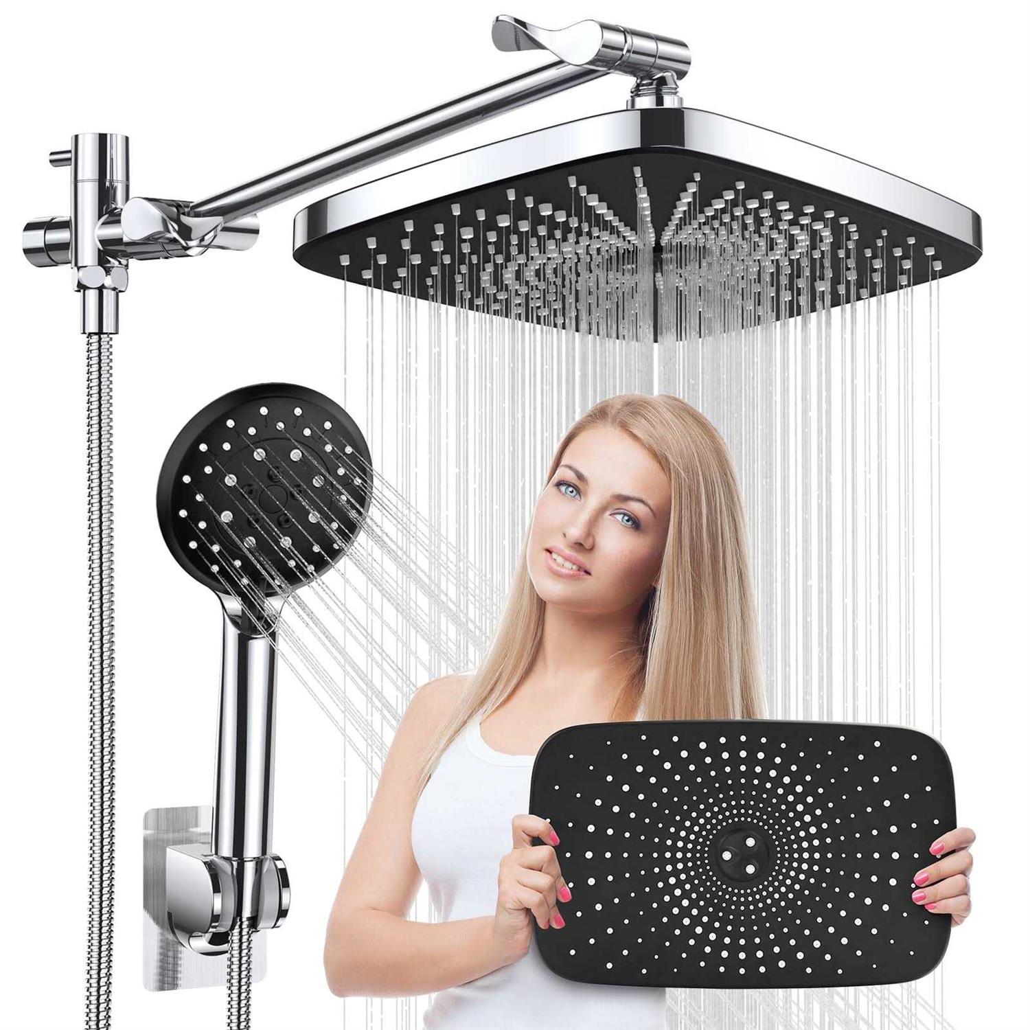 Veken 12 Inch High Pressure Rain Shower Head -Shower Heads with 5 Modes Handheld Spray Combo - Zenithce