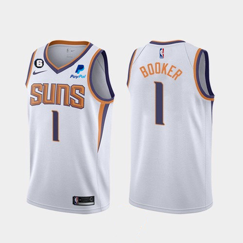 Phoenix Suns #1 Devin Booker White Association Edition With NO.6 Patch Stitched Jersey - Zenithce