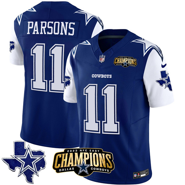 Dallas Cowboys #11 Micah Parsons Blue White 2023 F.U.S.E. NFC East Champions Patch Stitched Jersey - Zenithce