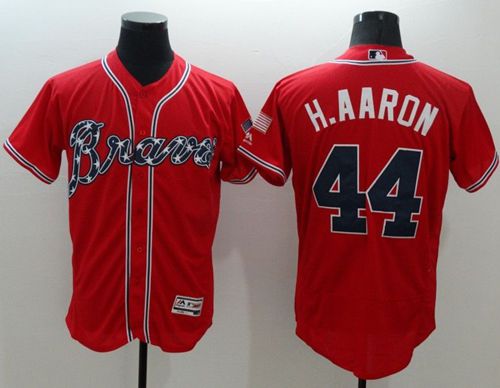 Braves #44 Hank Aaron Red Flexbase Authentic Collection Stitched Jersey - Zenithce