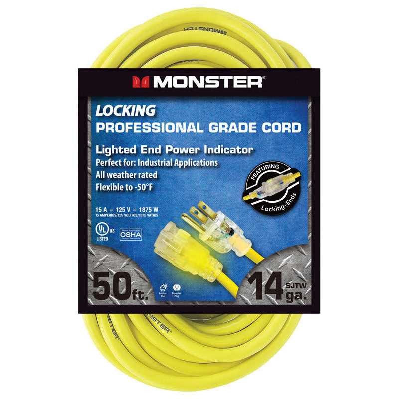 Monster Outdoor Extension Cord 14/3 SJTW Yellow - Zenithce
