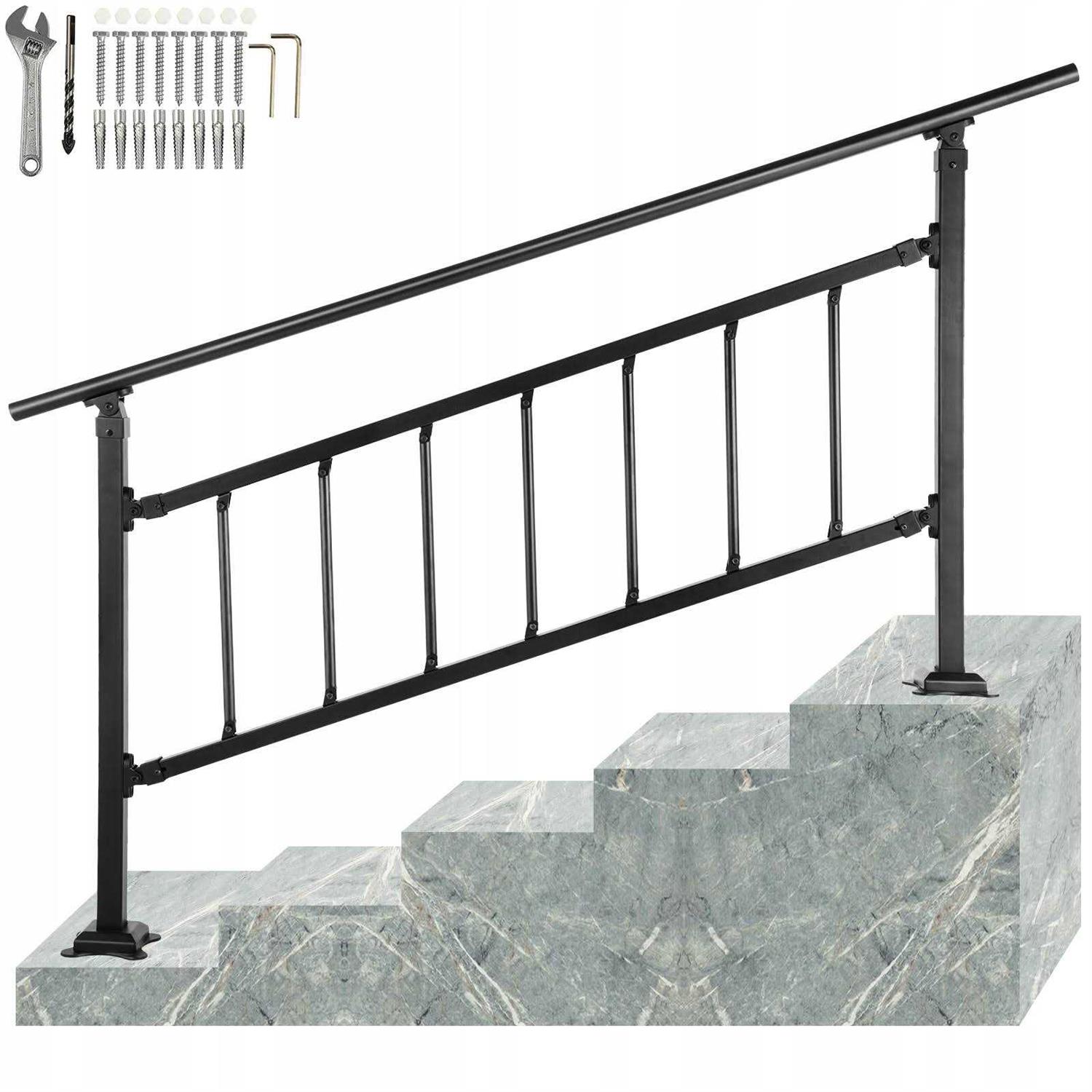 VEVOR Outdoor Stair Railing Fits for 3 to 4 Steps Adjustable Exterior Stair Railing Wrought Iron Handrail TZFGZXSLZFSD4JWFNV0 - Zenithce