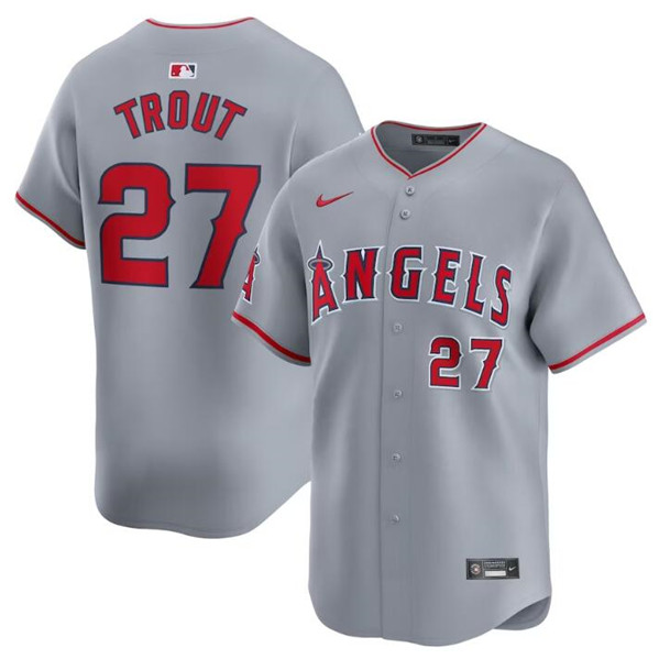 Los Angeles Angels #27 Mike Trout Gray Away Limited Stitched Jersey - Zenithce