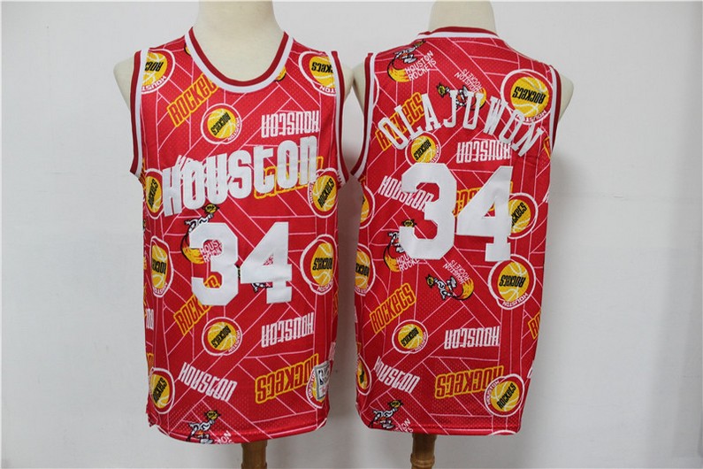Houston Rockets #34 Hakeem Olajuwon Red Tear Up Pack Mitchell & Ness Swingman Jeresy - Zenithce