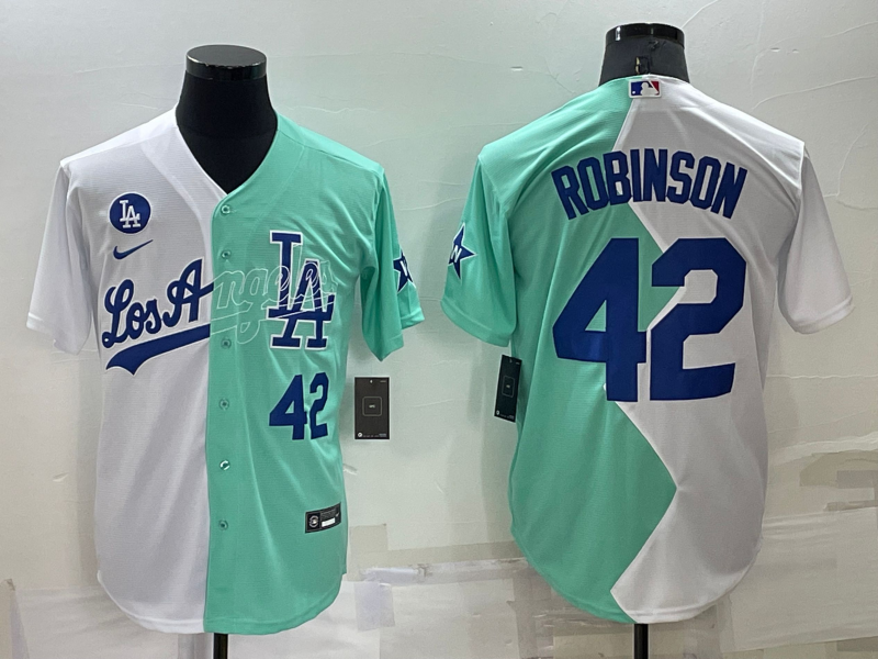 Los Angeles Dodgers #42 Jackie Robinson 2022 All-Star White Green Cool Base Stitched Jersey - Zenithce