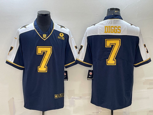 Dallas Cowboys #7 Trevon Diggs Navy Gold Edition With 1960 Patch Limited Stitched Football Jersey - Zenithce