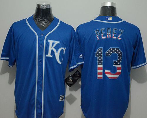 Royals #13 Salvador Perez Blue USA Flag Fashion Stitched Jersey - Zenithce