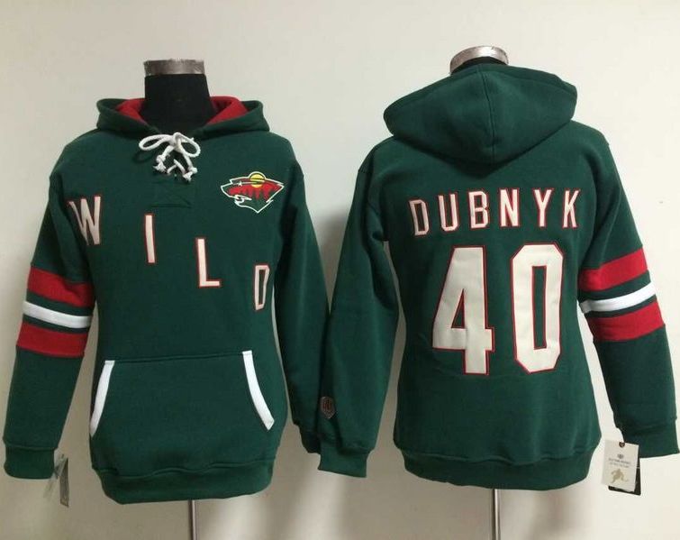 Minnesota Wild #40 Devan Dubnyk Green Women's Old Time Heidi NHL Hoodie - Zenithce