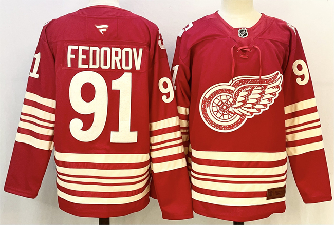 Detroit Red Wings #91 Sergei Fedorov Red 2025-26 Centennial Premium Stitched Jersey - Zenithce