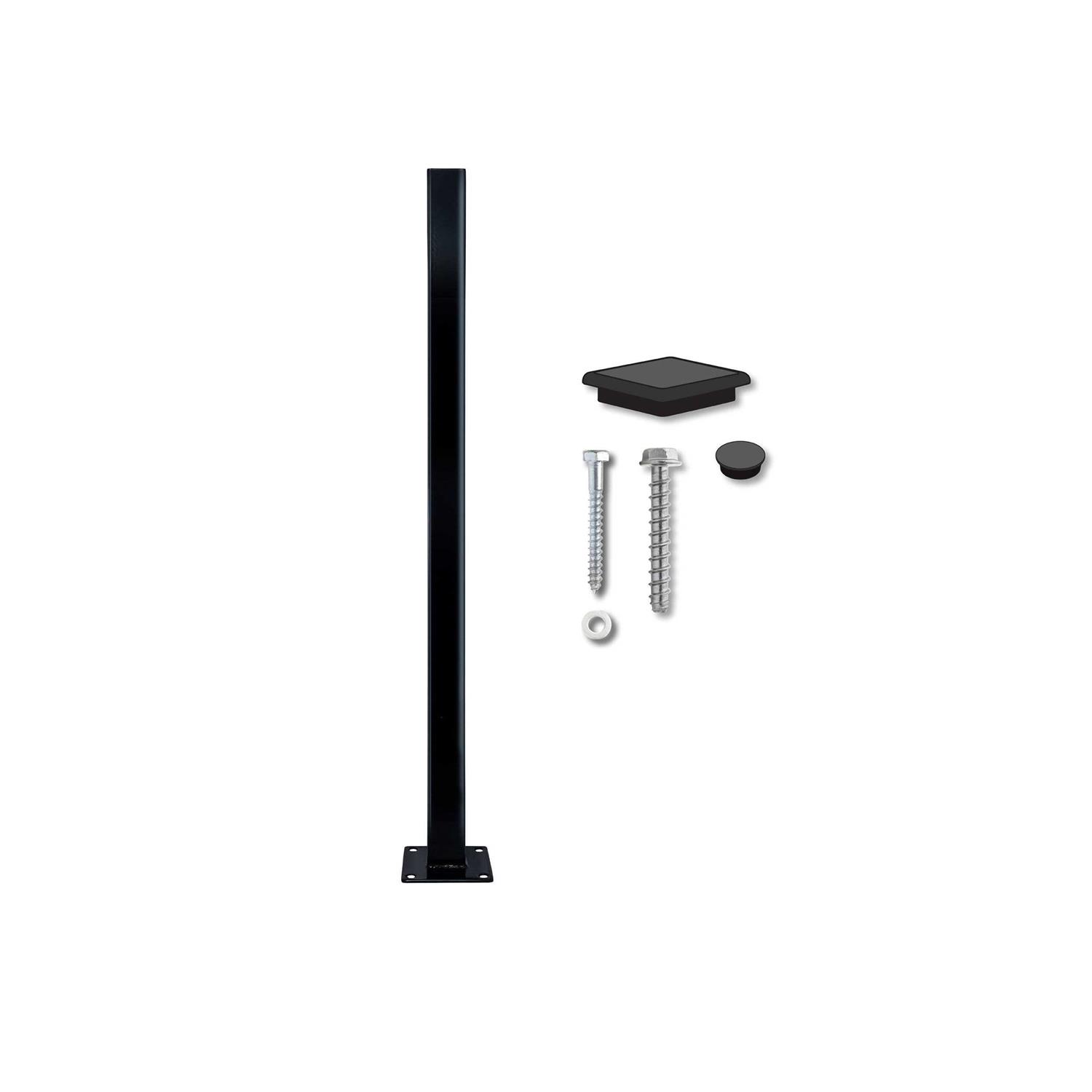 OUTDECO 2 in. x Black Galvanized Steel Fence Post and Welded Base Plate - Zenithce