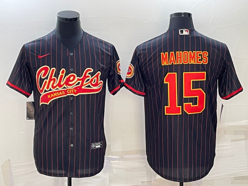 Kansas City Chiefs #15 Patrick Mahomes Black With Patch Cool Base Stitched Baseball Jersey - Zenithce