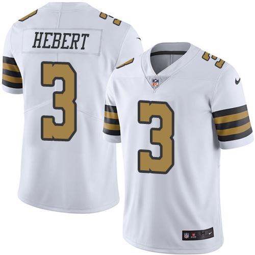 Saints #3 Bobby Hebert White Stitched Limited Rush Nike Jersey - Zenithce
