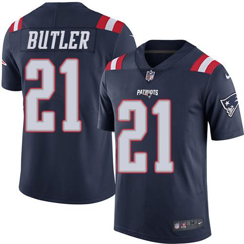 Patriots #21 Malcolm Butler Navy Blue Stitched Limited Rush Nike Jersey - Zenithce