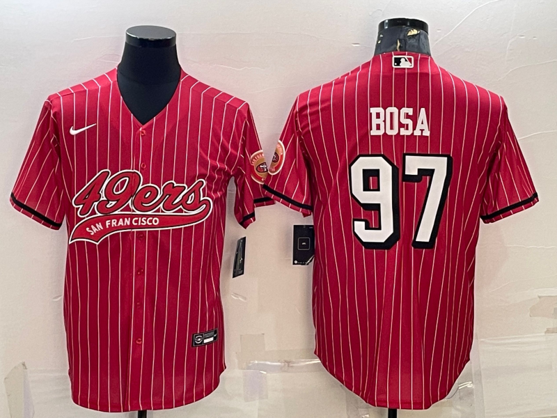 San Francisco 49ers #97 Nick Bosa Red With Patch Cool Base Stitched Baseball Jersey - Zenithce