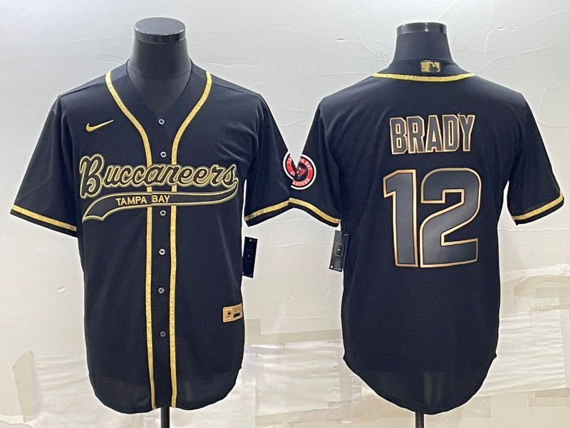 Tampa Bay Buccaneers #12 Tom Brady Black Gold With Patch Cool Base Stitched Baseball Jersey - Zenithce