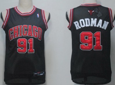 Chicago Bulls #91 Dennis Rodman Black With Chicago Swingman Jersey - Zenithce
