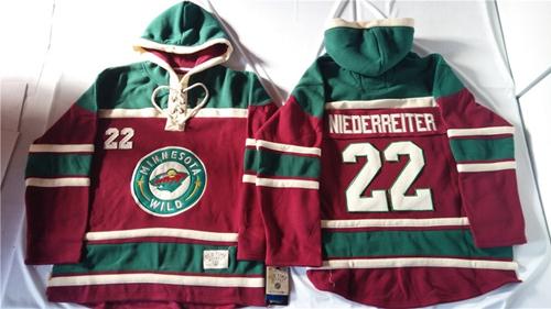Wild #22 Nino Niederreiter Red Sawyer Hooded Sweatshirt Stitched Jersey - Zenithce
