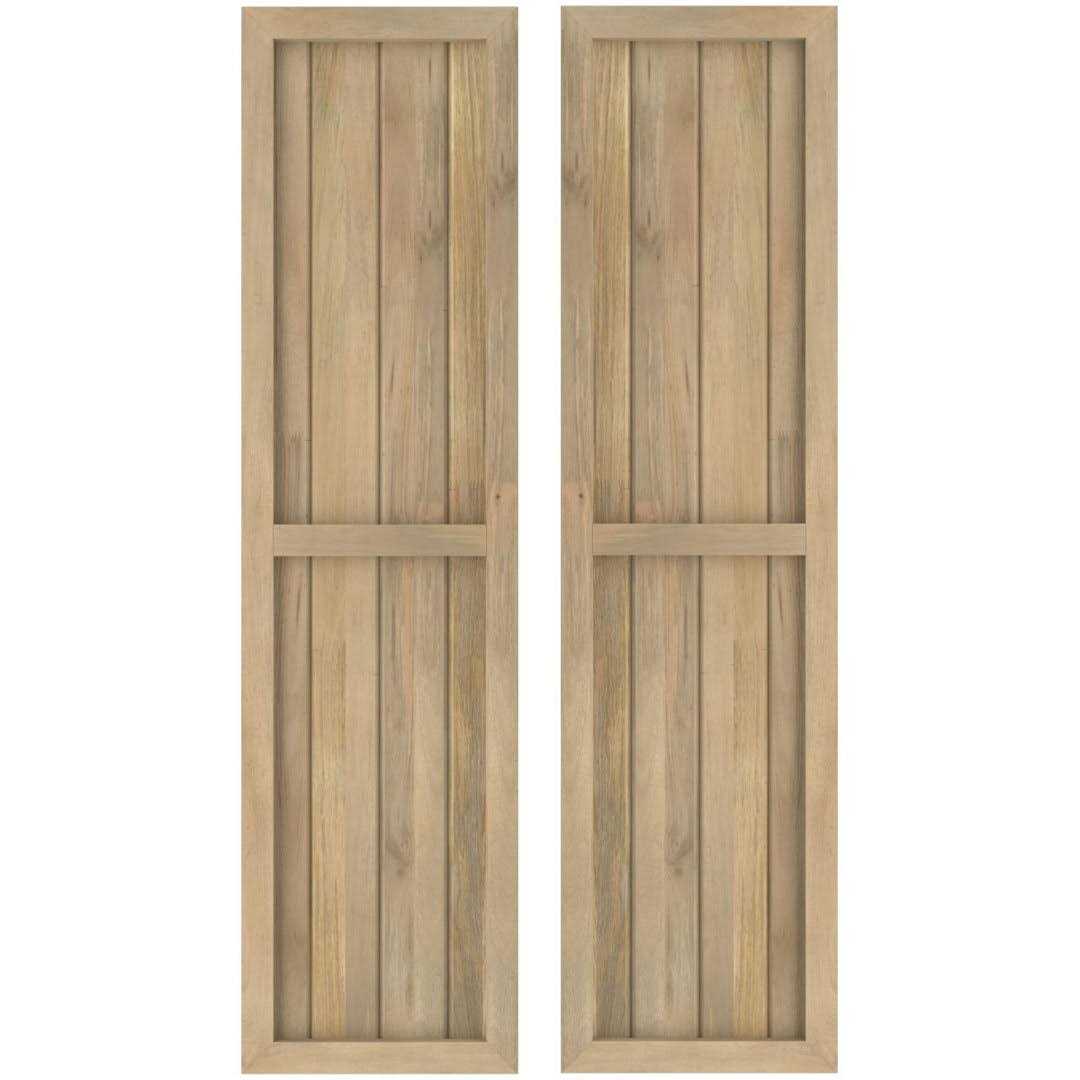 Ekena Millwork 1/2W x Americraft Board Exterior Real Wood Two Equal Panel Framed Board-n-Batten Shutters - Zenithce