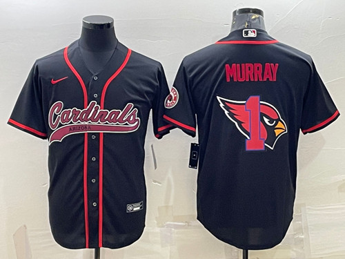 Arizona Cardinals #1 Kyler Murray Black Team Big Logo With Patch Cool Base Stitched Jersey - Zenithce