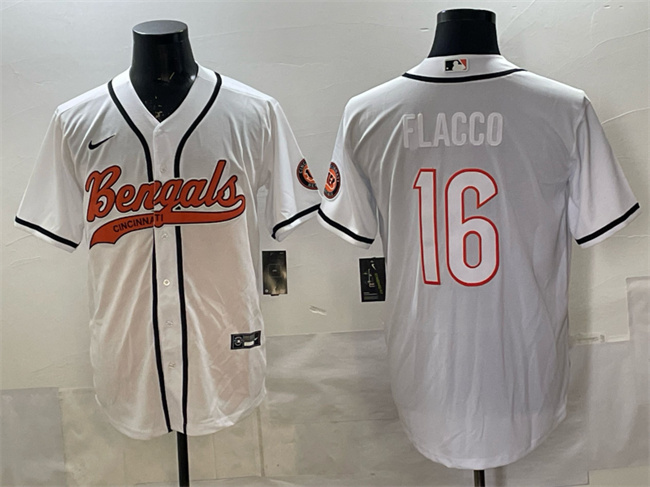Cincinnati Bengals #16 Joe Flacco White With Patch Cool Base Stitched Jersey - Zenithce