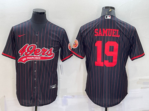 San Francisco 49ers #19 Deebo Samuel Black With Patch Cool Base Stitched Baseball Jersey - Zenithce