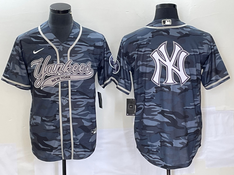 New York Yankees Gray Camo Team Big Logo With Patch Cool Base Stitched Jersey - Zenithce