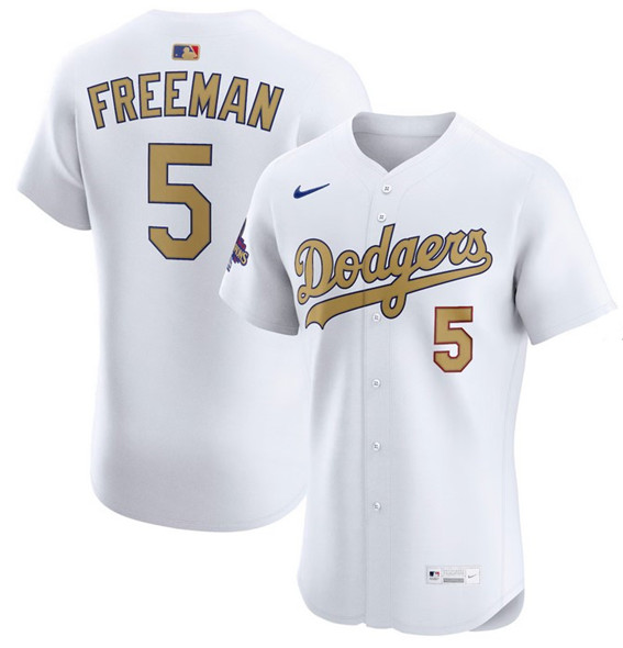 Los Angeles Dodgers #5 Freddie Freeman White 2025 Gold Collection Elite Stitched Jersey - Zenithce