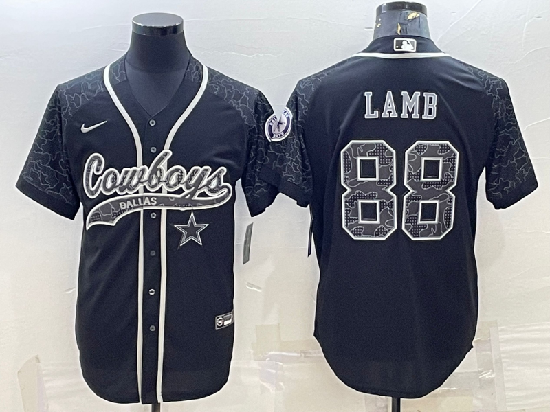 Dallas Cowboys #88 CeeDee Lamb Black Reflective With Patch Cool Base Stitched Baseball Jersey - Zenithce