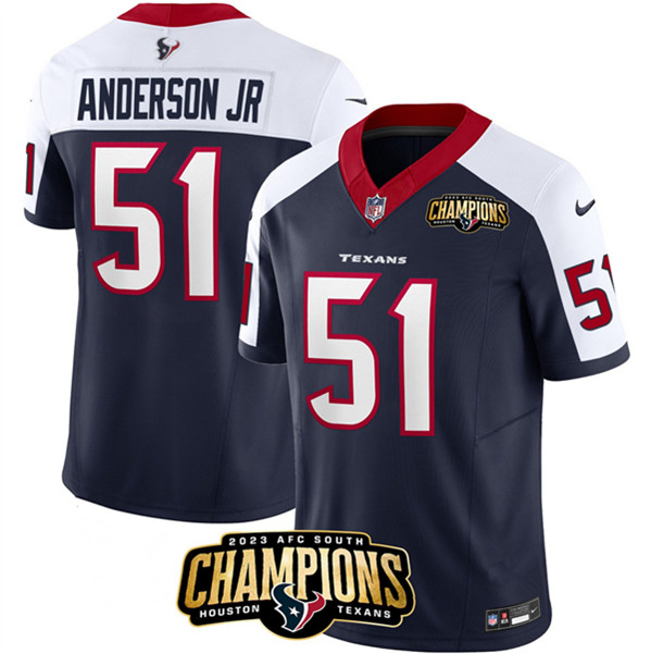 Houston Texans #51 Will Anderson Jr. Navy White 2023 F.U.S.E. With AFC South Champions Patch And Team Logo Patch Limited Stitched Jersey - Zenithce