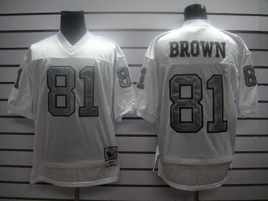 Mitchell And Ness 1994 Raiders #81 T.Brown White Silver No. Stitched Jersey With 75TH Anniversary Patch - Zenithce