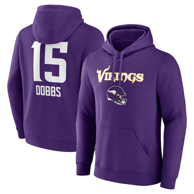 Minnesota Vikings #15 Joshua Dobbs Purple Team Wordmark Player Name Number Pullover Hoodie - Zenithce