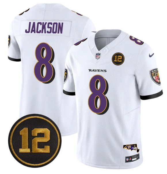 Baltimore Ravens #8 Lamar Jackson White 2025 F.U.S.E Jacoby Jones Patch Vapor Limited Jersey - Zenithce