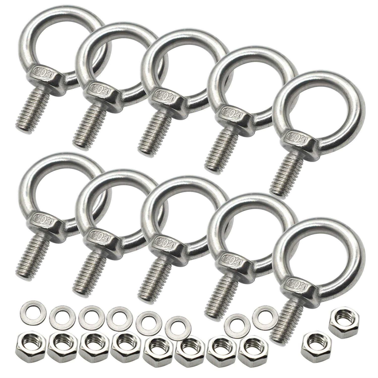 Floyutin 10 Packs Stainless Eyebolt Long Male Screw Thread Ring Shoulder Eye Bolts - Zenithce
