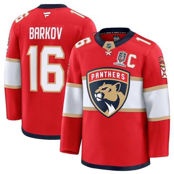 Florida Panthers #16 Aleksander Barkov Red Home 2025 Stanley Cup Champions C Patch Stitched Jersey - Zenithce